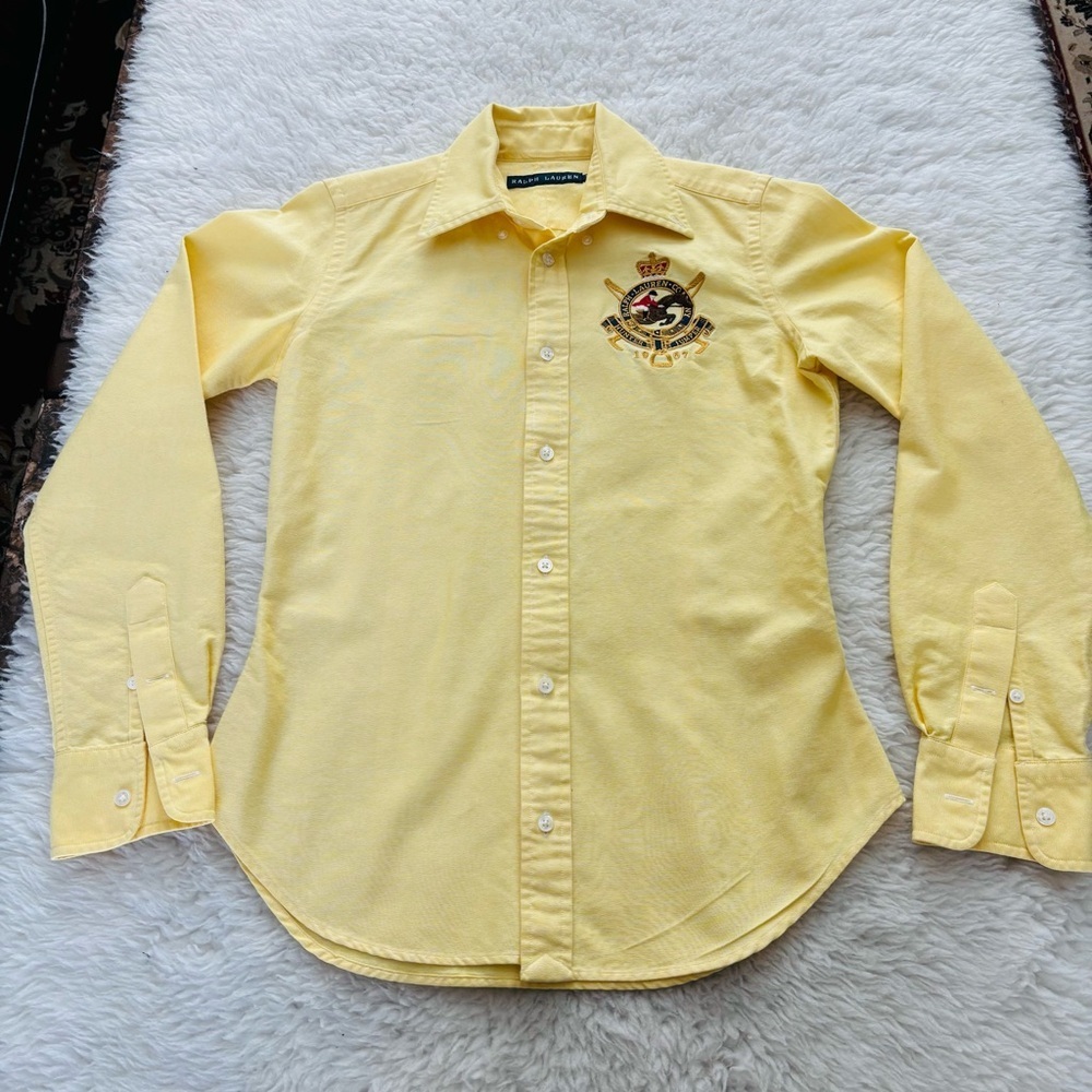 Ralph Lauren Yellow Embroidered Crest Button-Down Girls Kids Shirt size 7 - Picture 7 of 16